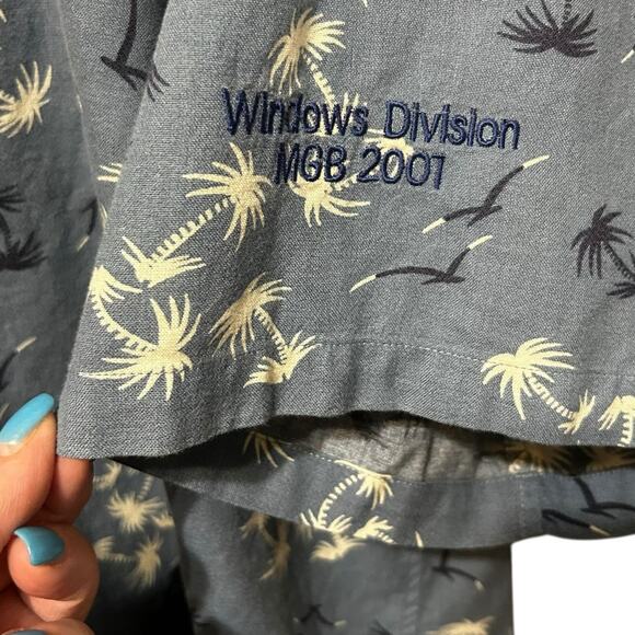 Cutter & Buck Men Hawaiian Button Shirt XL Blue Palm Print 2007 Windows Division - Picture 4 of 7